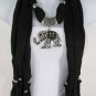 NEW WOMEN SOFT FABRIC BLACK SCARF LONG FASHION NECKLACE LARGE ELEPHANT PENDANT
