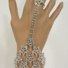 New Women Silver Flower Falling Star Rhinestones Slave Ring Bracelet Hand Chain