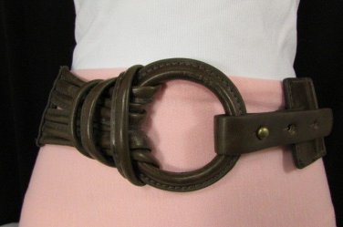 NEW WOMEN HIP ELASTIC MOCHA BROWN WIDE FASHION BELT LOOP BUCKLE 27"-35" S-M-L