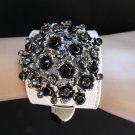 NEW WOMEN SILVER CIRCLE FLOWERS FASHION WHITE FAUX LEATHER BRACELET RHINESTONES