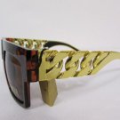 NEW WOMEN MEN PLASTIC FASHION LEOPARD BROWN SUNGLASSES THICK CHUNKY GOLD CHAINS