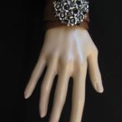 NEW WOMEN SILVER CIRCLE FLOWERS FASHION BROWN FAUX LEATHER BRACELET RHINESTONES