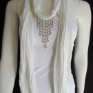 WOMEN WHITE FASHION SOFT SCARF LONG NECKLACE TRIANGLE BIG RHINESTONES PENDANT