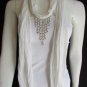 WOMEN WHITE FASHION SOFT SCARF LONG NECKLACE TRIANGLE BIG RHINESTONES PENDANT