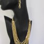 New Women Gold 3 Thick Chains Links Strands Trendy Fashion Necklace + Earrings