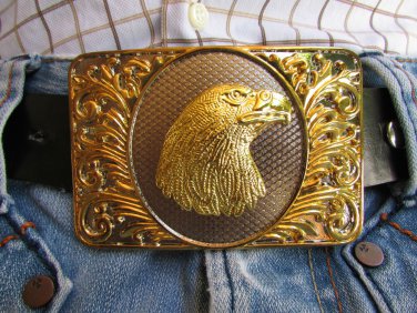 NEW MEN SQUARE SILVER METAL COWBOY WESTERN FASHION GOLD BELT BUCKLE EAGLE HEAD