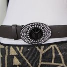 New Women Dark Brown Faux Leather Fashion Belt Big Peace Sign Buckle 35"-40" M L