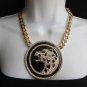 N WOMEN GOLD METAL CHAINS HUGE PANTHER HEAD FACE FASHION NECKLACE + EARRINGS SET