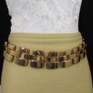 New Women Thick Gold Metal Chain Fashion Belt Black Elastic Hip Waist S M 27-32"