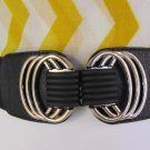 New Women Black Elastic Hip Waist Fashion Belt Gold Circles Buckle 27"-36" S / M