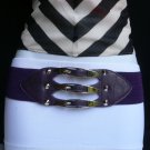 NEW WOMEN HIP WAIST PURPLE FAUX LEATHER BELT 3 SILVER BUCKLES STUDD 30-40" M / L