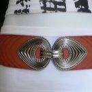 NEW WOMEN HIP WAIST ELASTIC ORANGE FASHION BELT LEAF PEWTER BUCKLE 27"-35" S / M