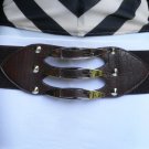 NEW WOMEN HIP WAIST BROWN FAUX LEATHER BELT 3 SILVER BUCKLES 31"-40" SIZE M / L