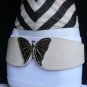 NEW WOMEN HIP OFF WHITE FAUX LEATHER FASHION BELT BUTTERFLY BUCKLE 38"-42" L XL