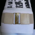 NEW WOMEN HIP WAIST ELASTIC WIDE BEIGE WIDE FASHION BELT GOLD BUCKLE 27"-33" S-M