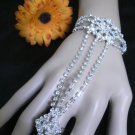 NEW WOMEN SILVER METAL BODY HAND CHAINS SLAVE FLOWER BRACELET RING RHINESTONES