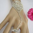 WOMEN SILVER TRIANGLE METAL HAND CHAINS FASHION SLAVE RHINESTONES BRACELET RING
