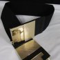 New Women Black Elastic Fashion Belt Hip High Waist Gold H Buckle S M 27"-35"