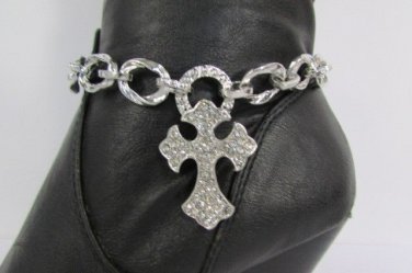 NEW WOMEN CHUNKY SILVER THICK CHAINS BOOT CROSS WESTERN RODEO SHOE ACCESSORY