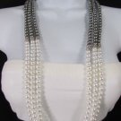 New Women 3 Strands Fashion Necklace Cream Imitation Pearl Pewter Beads 32" Long