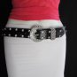WOMEN FAUX LEATHER WESTERN BLACK BELT BIG BOWS SILVER BEADS BUCKLE 28"-33" SMALL