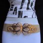 NEW WOMEN ELASTIC BEIGE FASHION BELT BIG GOLD METAL FLOWER BUCKLE S M L XL