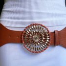 NEW SEXY UNIQUE WOMEN ELASTIC ORANGE FASHION BELT BIG SUN BUCKLE 26"-36" S M L