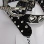 WOMEN FAUX LEATHER WESTERN BLACK BELT BIG HEARTS SILVER BEADS BUCKLE 29"-34" S