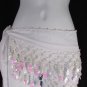 New Women White Fabric Low Hip Waist Tie Fashion Belt Pearl Beads S M 28"-35"