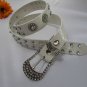 WOMEN FAUX LEATHER WESTERN WHITE BELT FLOWERS SILVER BEADS BUCKLE 28"-33" SMALL