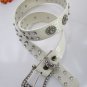 WOMEN FAUX LEATHER WESTERN WHITE BELT FLOWERS SILVER BEADS BUCKLE 28"-33" SMALL