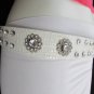 WOMEN FAUX LEATHER WESTERN WHITE BELT FLOWERS SILVER BEADS BUCKLE 28"-33" SMALL