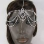 New Women Silver Metal Head Band Chain Fashion Jewelry Side Floswers Rhinestones