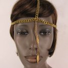 New Women Gold Metal Head Band Chain Dangle Leaves Fashion Jewelry Back Front