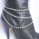 NEW WOMEN SILVER CHAIN BOOT STRAP 3 ROWS RHINESTONES STRANDS WESTERN SHOES CHARM