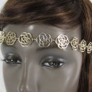 New Women Gold Metal Flowers Head Band Chain Fashion Jewelry Black Elastic Band