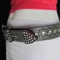 WOMEN GRAY FAUX LEATHER WESTERN BIG CROSS BELT SILVER BEADS BUCKLE 38"-43" XL