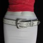 WOMEN WHITE FAUX LEATHER WESTERN CROSS BELT SILVER BEADS BUCKLE 34"-39" LARGE