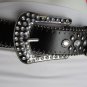 WOMEN BLACK FAUX LEATHER WESTERN BELT SILVER CROSS BEADS BUCKLE 26"-31" XS/SMALL