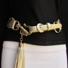 NEW WOMEN HIP WAIST GOLD FAUX LEATHER FASHION BELT LONG CHUNKY CHAINS 35"-38" M