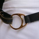 NEW WOMEN FASHION THIN FAUX LEATHER BLACK BELT BIG GOLD METAL BUCKLE 35"-38" M/L