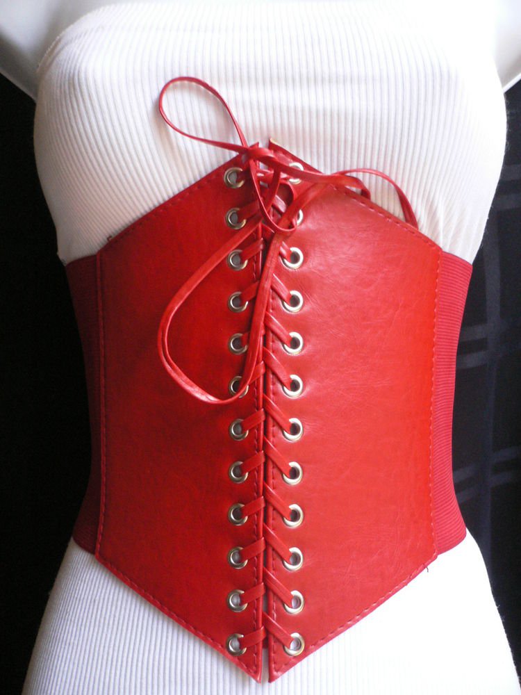 NEW WOMEN RED EXTRA WIDE CORSET TIE HIGH WAIST FASHION SLIMMING BELT