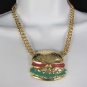 New Women Gold Metal Chain Hip Hop Fashion Necklace Hamburger Pendant + Earrings