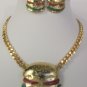 New Women Gold Metal Chain Hip Hop Fashion Necklace Hamburger Pendant + Earrings