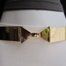 WOMEN HIGH WAIST / HIP GOLD METAL PLATE BOW BELT SILVER ELASTIC 26"-35" XS S M
