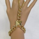 N. Women Chunky Gold Thick Metal Hand Chain Fashion Jewelry Bracelet Big Pyramid