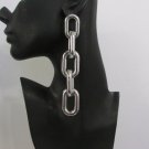 New Women Big Silver Chians 5" Long Chunky Links Large Fashion Earrings Set