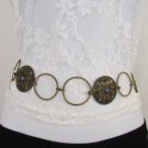 NEW WOMEN WAIST HIP ANTIQUE GOLD METAL CIRCLES FASHION BELT BLUE DOT M L 32"-40"