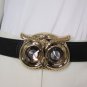 New Women Classic Black Faux Leather Fashion Belt Big Owl Head Buckle M L 32-38"