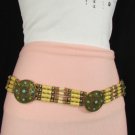 New Women Low Hip Waist African Fashion Wood Medallions Belt Green Dots S M L